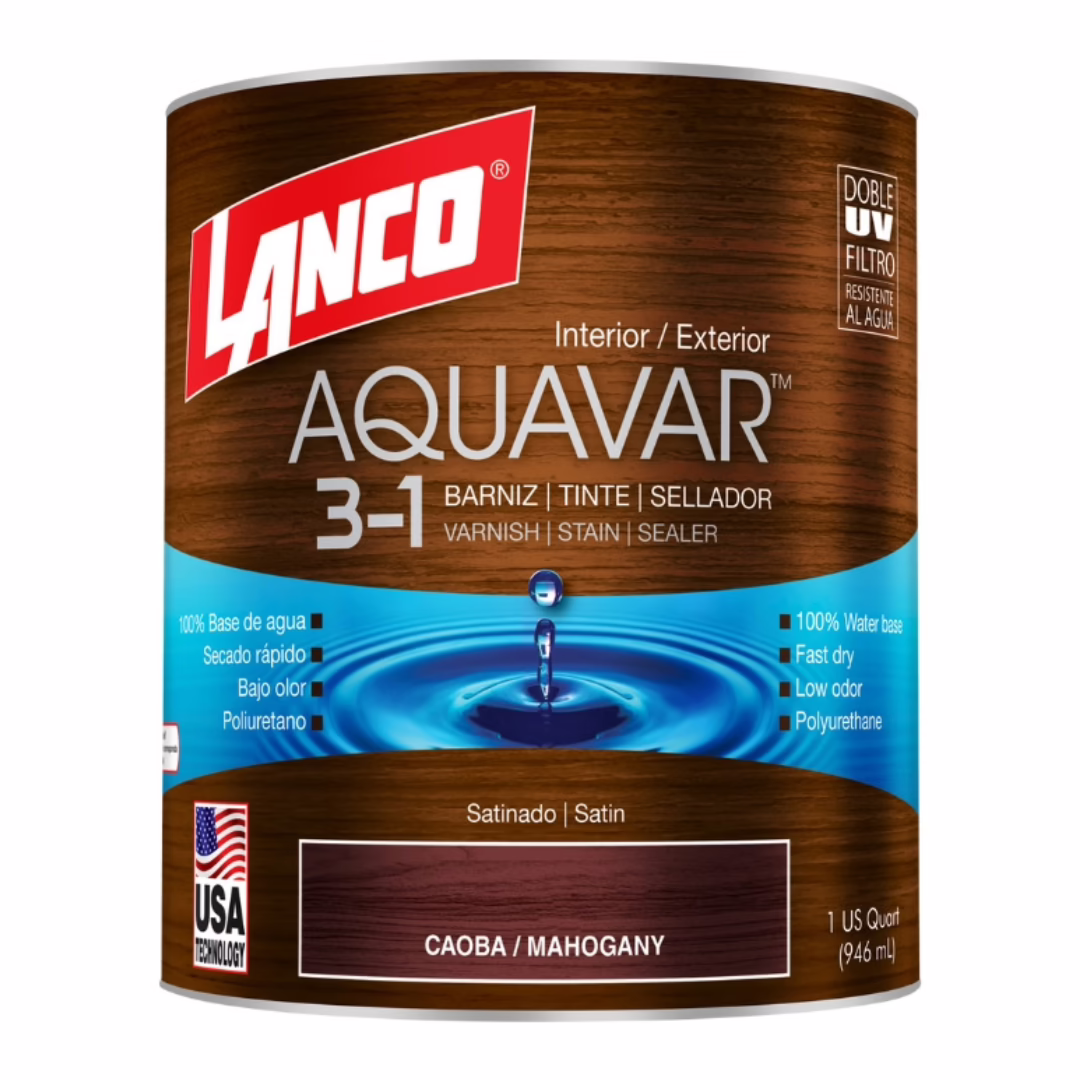 BARNIZ 3 EN 1 AQUAVAR CAOBA / MAHOGANY 1 GALON LANCO