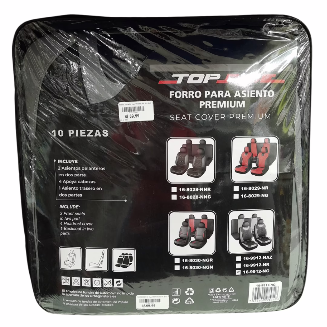 FORRO DE ASIENTO 10PZ NEGRO / GRIS 16-9912-NG