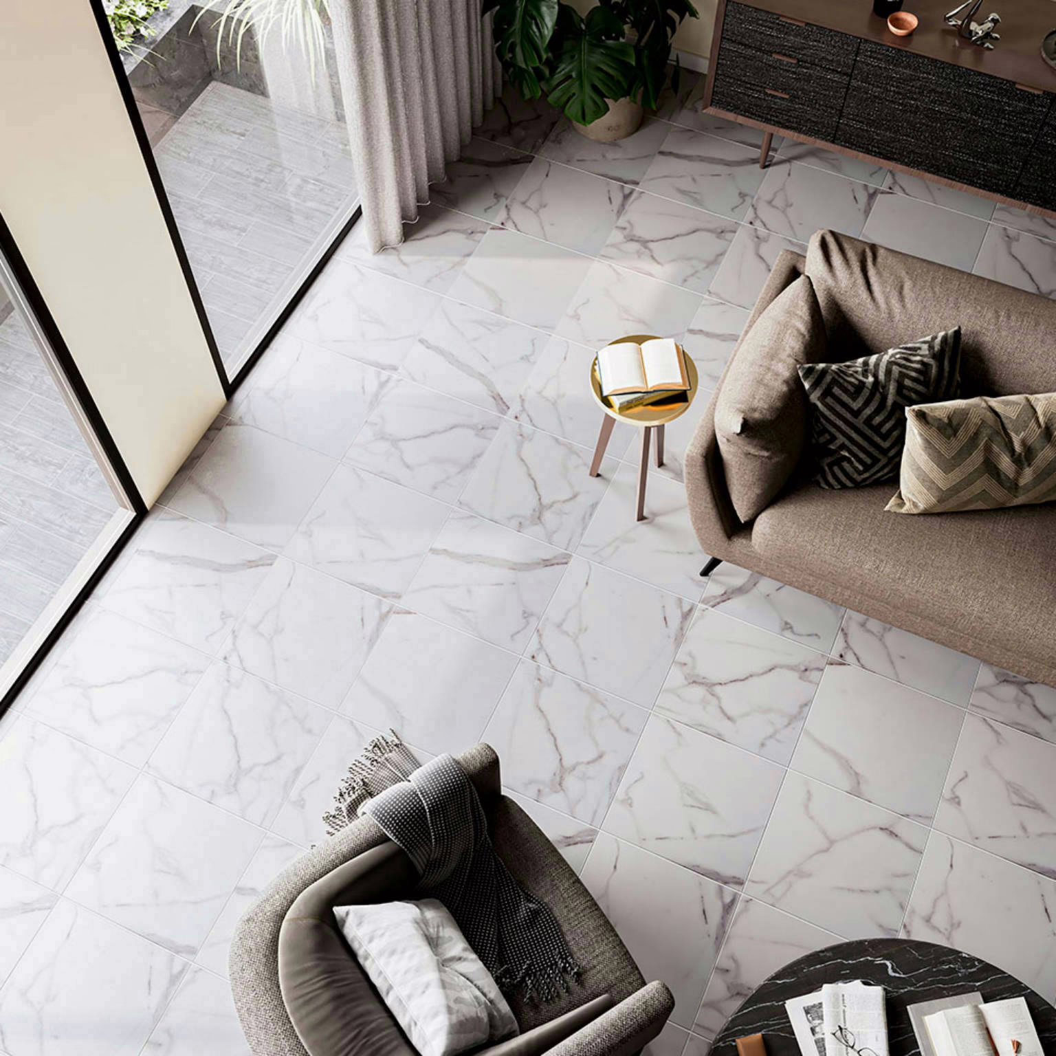 BALDOSA 45X45 HD MARMOL CALACATA GREY - Imagen 2